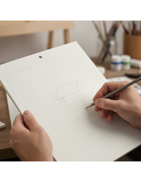 ▷ BLOC DIBUJO ESPIRAL A4+ BLANCO MICR C/RECUADRO C/TALADRO 23x32,5CM 130GR 20H. BA | Taine - Imagen 2