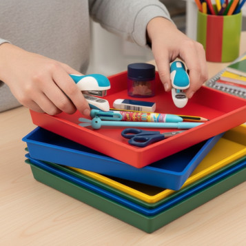 ▷ BANDEJAS MULTIUSOS OPACAS SURTIDAS 28X22,5X3CM CONICAS APILABLES 6 UDS FAIBO 211 | Taine - Imagen 2