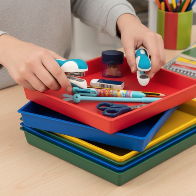 ▷ BANDEJAS MULTIUSOS OPACAS SURTIDAS 28X22,5X3CM CONICAS APILABLES 6 UDS FAIBO 211 | Taine - Imagen 2