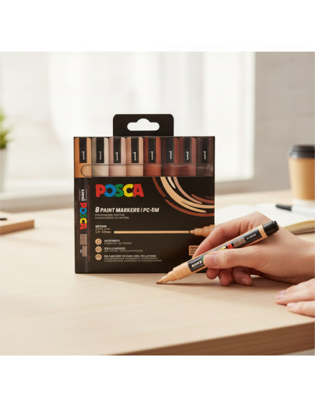 ▷ SET ROTULADORES POSCA 8 UDS PC5M TONOS MARRONES | Taine - Imagen 2