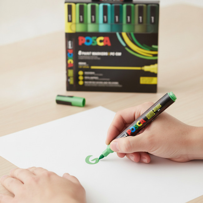 ▷ SET ROTULADORES POSCA 8 UDS PC5M TONOS VERDES | Taine - Imagen 2