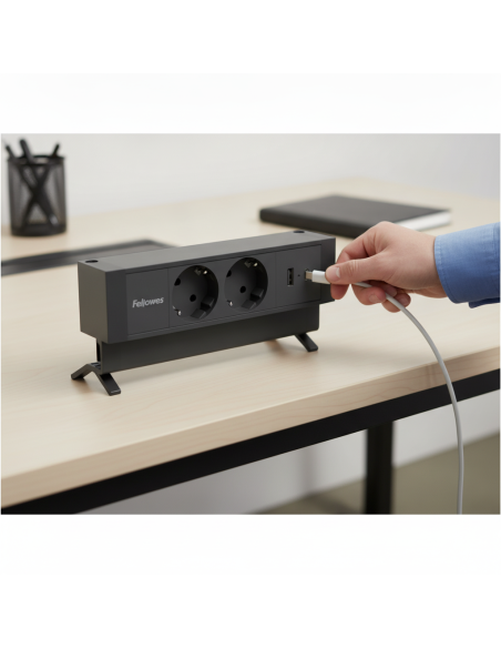 ▷ REGLETA SOBREMESA FELLOWES 2 TOMA USB A/C NEGRO | Taine - Imagen 2