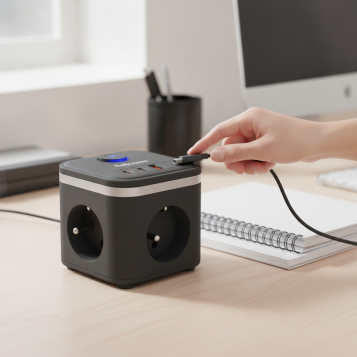 ▷ CUBO FELLOWES MULTIENCHUFE 3 TOMAS + 2XUSB C + 1 USB A NEGRO | Taine - Imagen 2