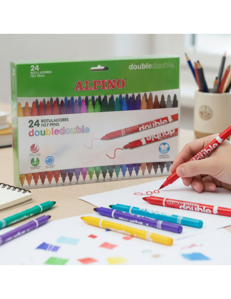 ▷ ROTULADORES ALPINO 24 UDS COLORES DOBLE PUNTA . | Taine - Imagen 1