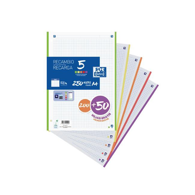▷ RECAMBIO OXFORD 200+50H A4 5X5 5 C.BANDA VIVOS | Taine - Imagen 2