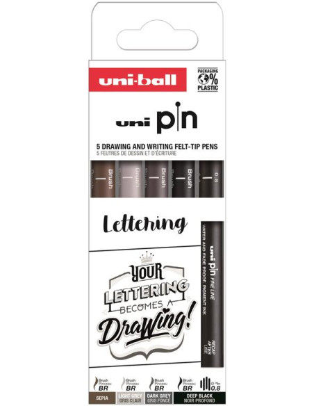 ▷ ROTULADORES UNIPIN 5 UDS CALIBRADOS LETTERING | Taine - Imagen 1