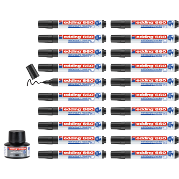 ▷ ROTULADORES EDDING 20 UDS PIZARRA 660 NEGRO+1 TINTERO | Taine - Imagen 1