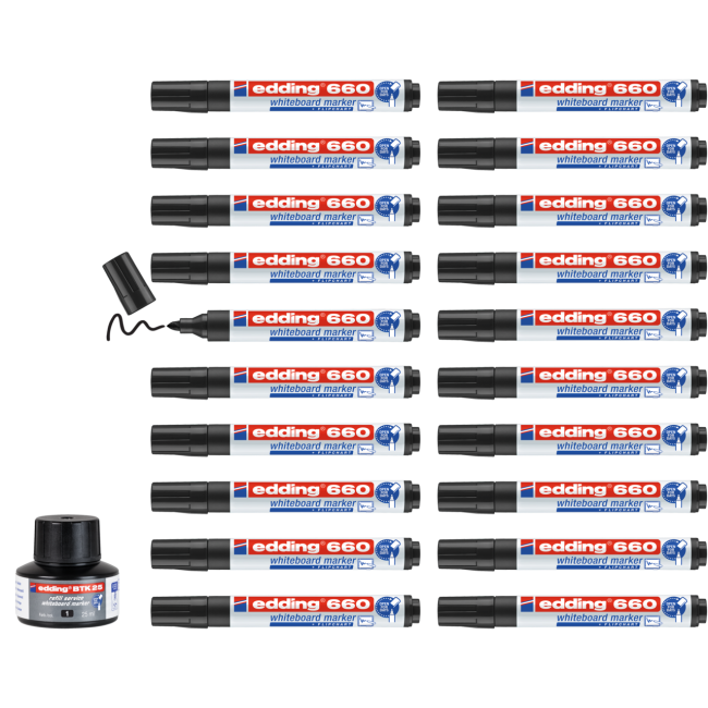▷ ROTULADORES EDDING 20 UDS PIZARRA 660 NEGRO+1 TINTERO | Taine - Imagen 2