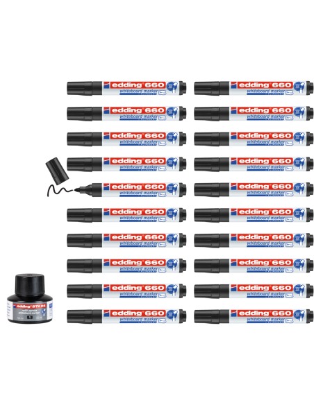 ▷ ROTULADORES EDDING 20 UDS PIZARRA 660 NEGRO+1 TINTERO | Taine - Imagen 2
