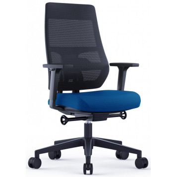 ▷ SILLA ROCADA OFICINA CASIENTO TAPIZADO AZUL RESPALDO MALLA NEGRA BRAZOS REGULABL | Taine - Imagen 1