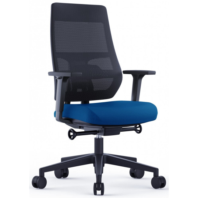 ▷ SILLA ROCADA OFICINA CASIENTO TAPIZADO AZUL RESPALDO MALLA NEGRA BRAZOS REGULABL | Taine - Imagen 2