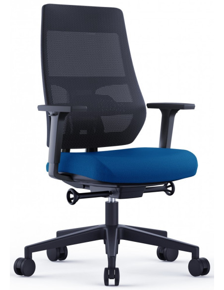 ▷ SILLA ROCADA OFICINA CASIENTO TAPIZADO AZUL RESPALDO MALLA NEGRA BRAZOS REGULABL | Taine - Imagen 2