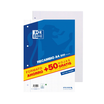 ▷ RECAMBIO OXFORD A4 200H+50H GRATIS 4MM MRG AZUL | Taine - Imagen 1
