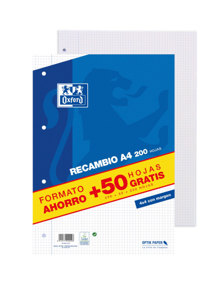 ▷ RECAMBIO OXFORD A4 200H+50H GRATIS 4MM MRG AZUL | Taine - Imagen 2