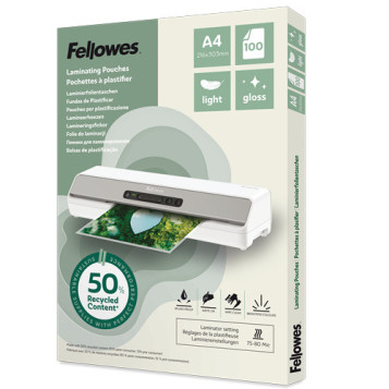 ▷ FUNDAS FELLOWES PLASTIFICAR RECICLADAS A4 80 MICRAS | Taine - Imagen 1