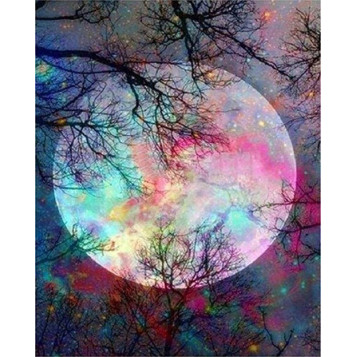 ▷ PINTAR POR NÚMEROS PN832Y 40X50CM FIGURA "LUNA LLENA CON REFLEJOS DE COLORES" | Taine - Imagen 1