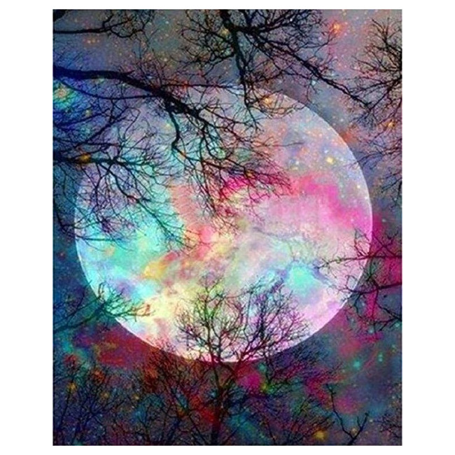 ▷ PINTAR POR NÚMEROS PN832Y 40X50CM FIGURA "LUNA LLENA CON REFLEJOS DE COLORES" | Taine - Imagen 1