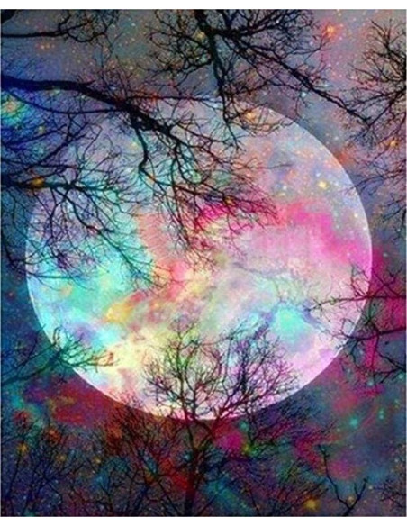 ▷ PINTAR POR NÚMEROS PN832Y 40X50CM FIGURA "LUNA LLENA CON REFLEJOS DE COLORES" | Taine - Imagen 1