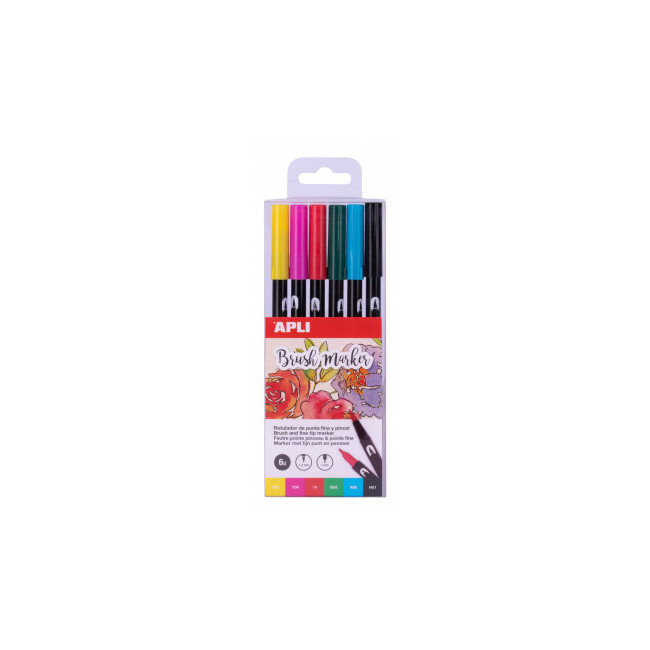▷ ROTULADORES APLI 6 UDS DUO PINCEL | Taine - Imagen 1